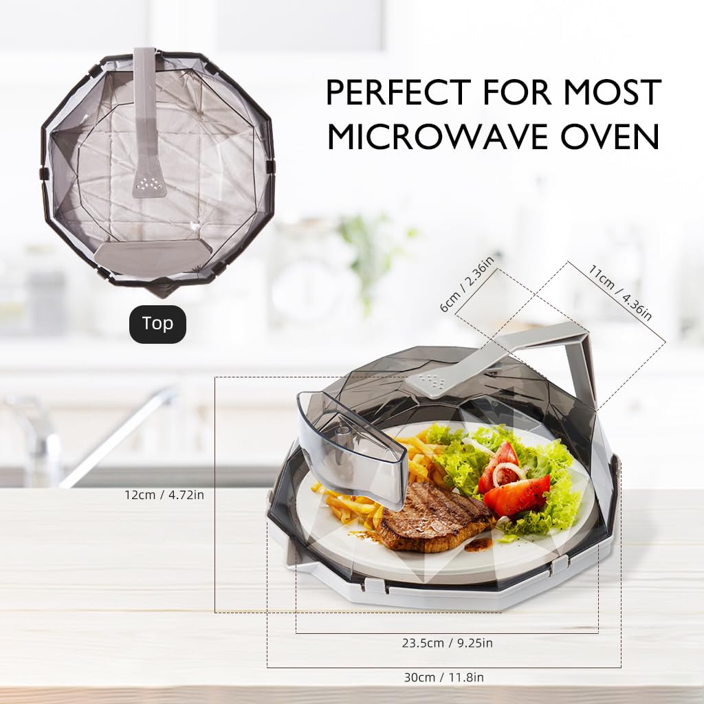Supvox Microwave Cover for Food with 11.8×10.2×4.5 in Dome and Adjustable Steam Vent | Grey