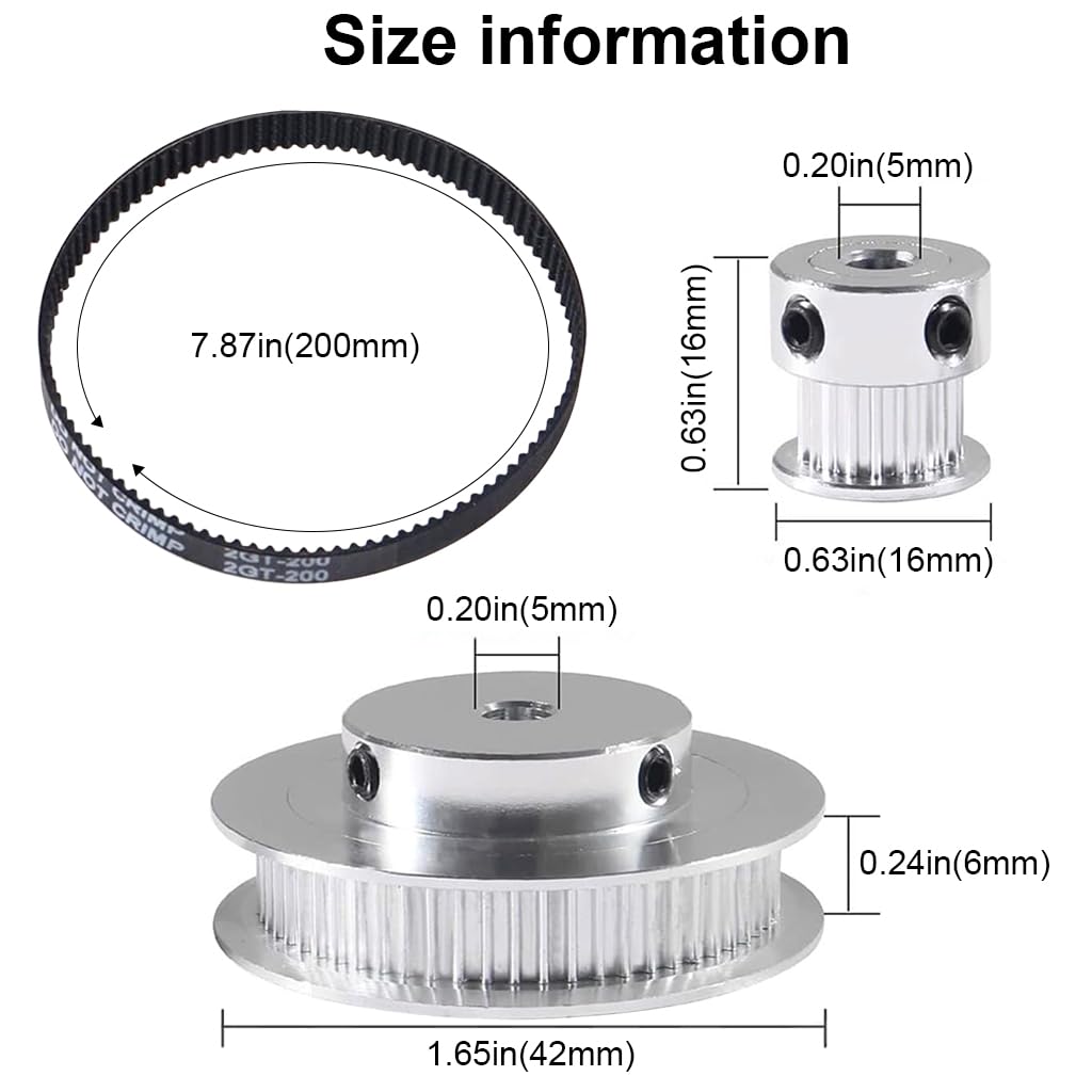 Serplex® Synchronous Wheel for 3D Printer Timing Pulley Printer Timing Gear for 3D Printer with FDM Tech 20 & 60 Teeth 5mm Bore Aluminum Timing Pulley with Length 200mm x6mm Belt