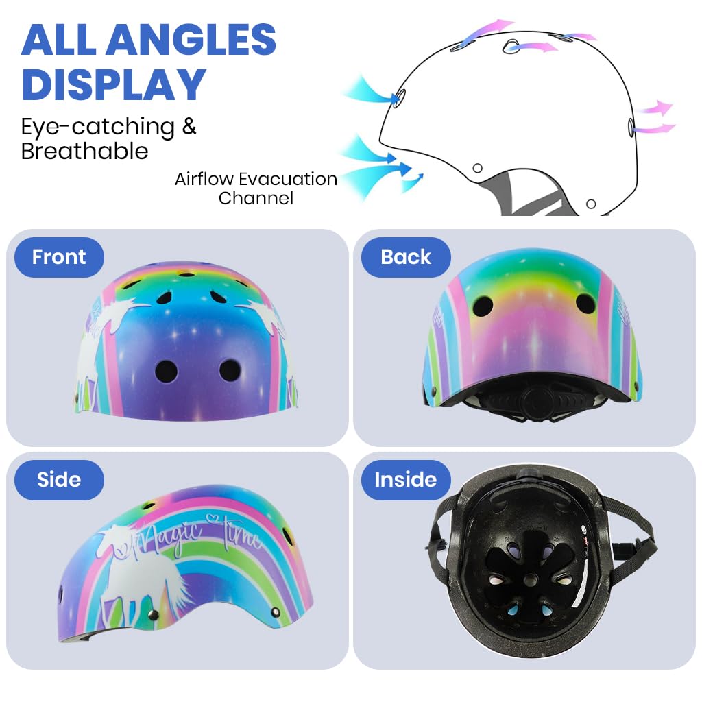 Proberos Bike Unicorn Helmet for Kids 52–55cm with Cushioning Lining and Adjustable Strap | Rainbow Design