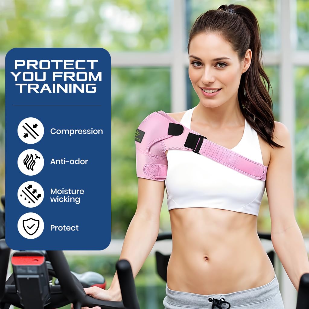 HANNEA Shoulder Brace for Women with Adjustable Straps 13.78 in Fit and Neoprene Fabric | Pink
