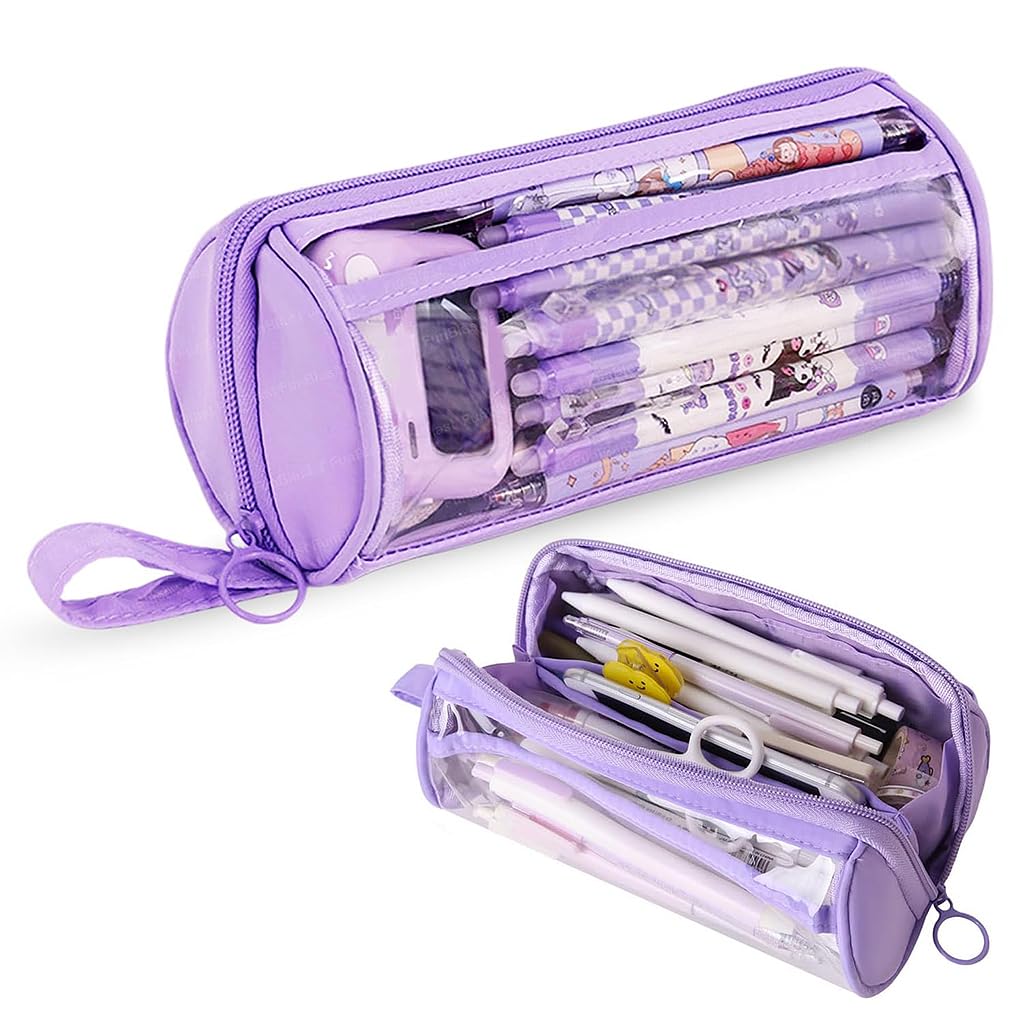 ZIBUYU Pencil Case for Stationery and Travel Toiletries with Cylindrical Oxford PVC Design