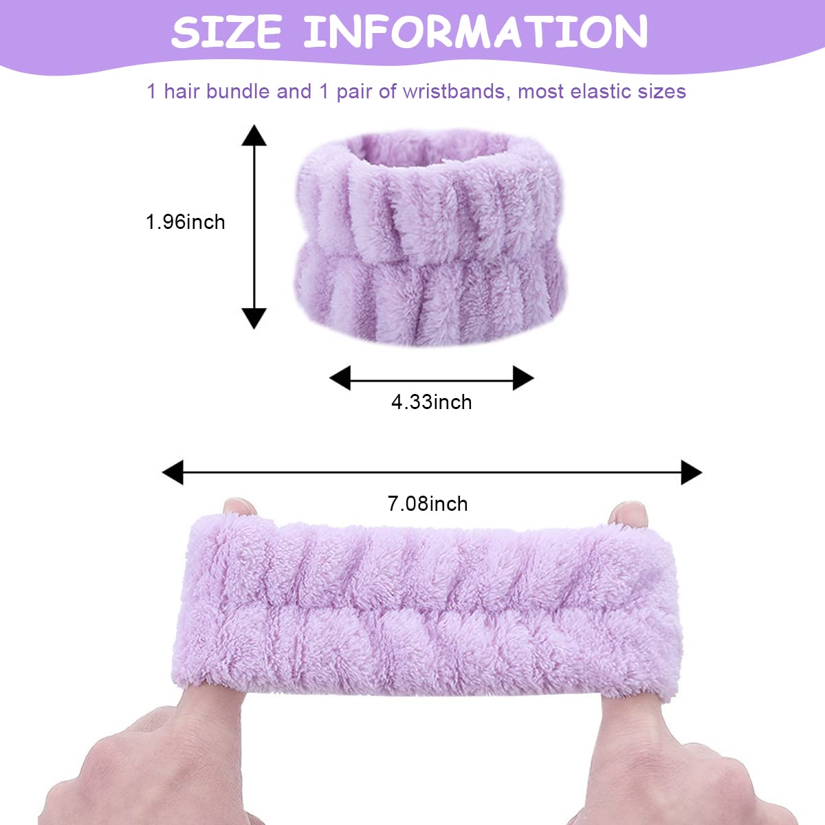 MAYCREATE® 3Pcs Facial Spa Headband Wristband Combo Set, Elastic Microfiber Face Wash Hairband Wrist Wash Bands for Face Washing, Makeup, Yoga, Fitness (Purple)