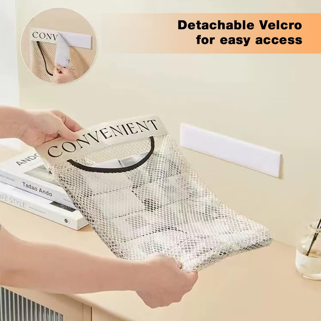 HASTHIP Trash Bag Holder Dispenser for Kitchen Storage with Self Adhesive Mount 25×35cm | 2 Pack Breathable Mesh Organizer