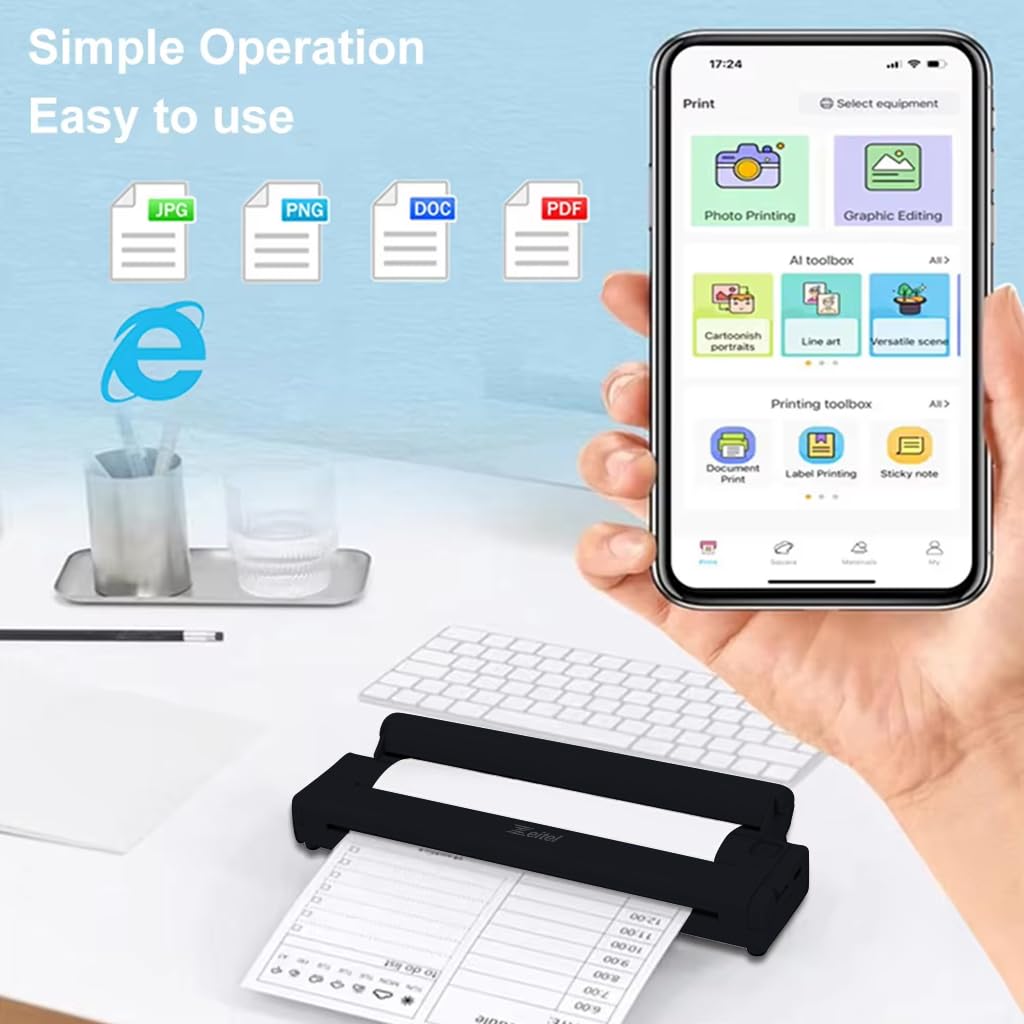 Zeitel Wireless Bluetooth Printer A4 Size for Home and Travel with 50 Sheets | Inkless Printing
