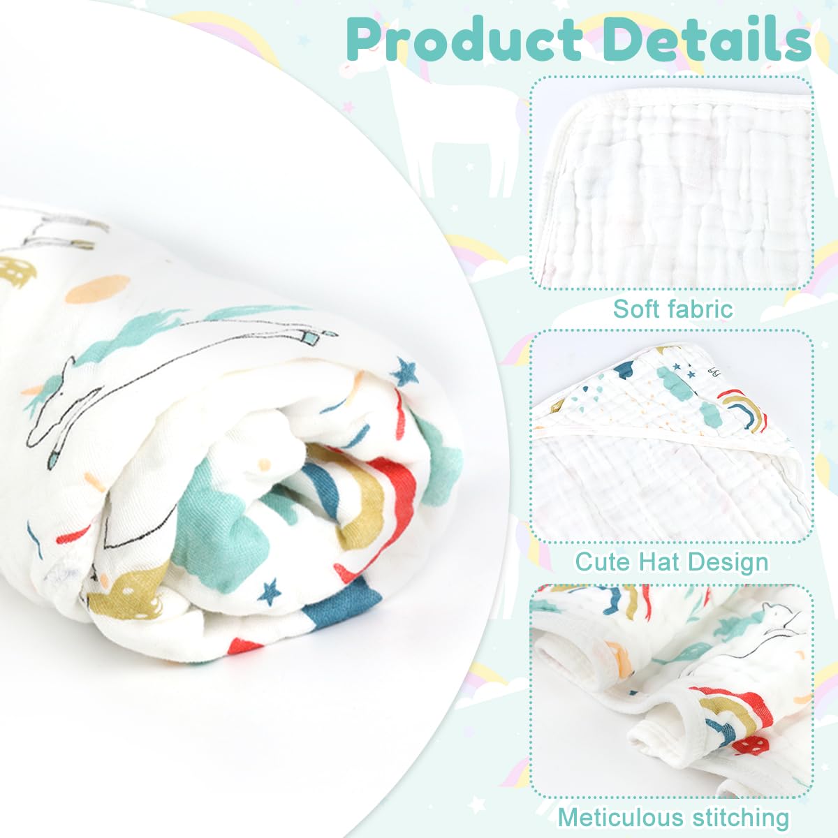 SNOWIE SOFT Muslin Towel for Newborn Baby with Cute Cartoon Design 90x90cm | Ultra Soft Cotton Swaddle and Bath Wrap