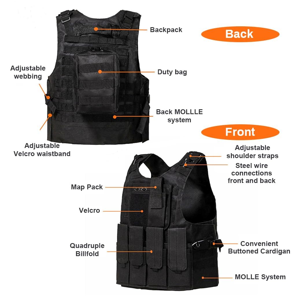 Optifit Tactical Vest for Outdoor and Airsoft Use with 4 Pouches and Walkie Talkie Pouch | Adjustable Modular Design for Men and Women