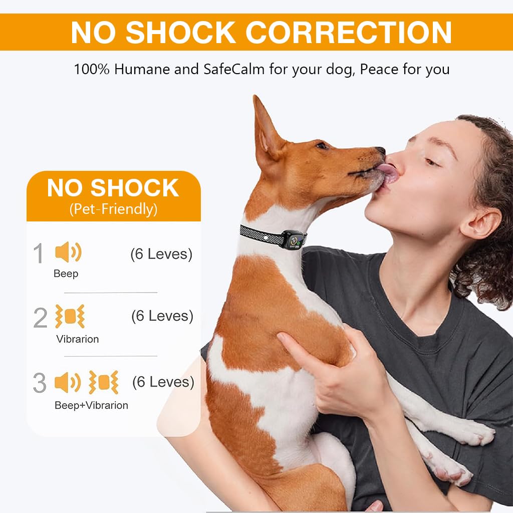 Qpets Dog Training Collar for Bark Control with LCD Display and 6 Adjustable Levels | Safe No Shock Vibration and Beep Modes