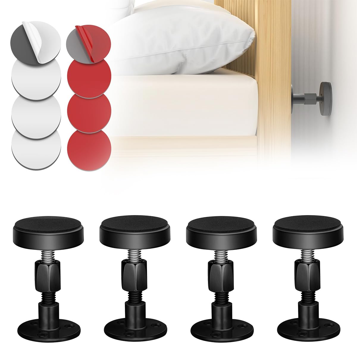 Serplex® 4Pcs Bed Back Support Anti-viberation Wall Bumper Furniture Anti-shake Stoppers 47-64mm Adjustable Furniture Back Support Self Adhesive  Anti-viberation Support