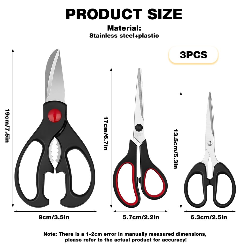 Supvox Kitchen Scissors Set of 3 for Meat and Herb Cutting with Nut Cracker | Stainless Steel Ergonomic Handles