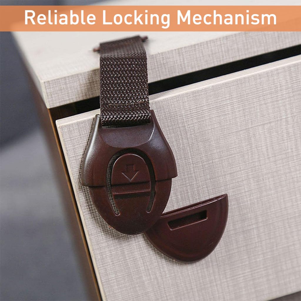 ZIBUYU Safety Lock for Cabinets and Drawers featuring 7.8 in Press to Open Design | 10pcs ABS Child Proof Strap Set