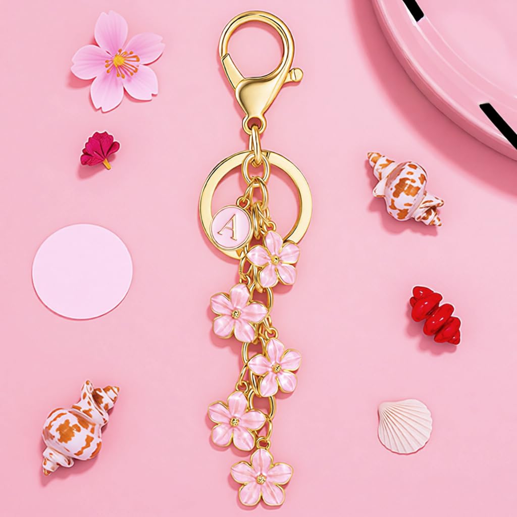 SANNIDHI Keychain for Handbag and Backpack featuring Sakura Flower Charm Metal Design | Cute Gift for Girls