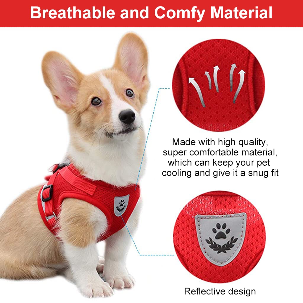 Qpets  Dog Vest Harness for Puppy with 1.2m Dog Leash Adjustable Size Dog Vest Harness Breathable Mesh Fabric with Safety Reflective Strip Dog Harness for Dogs of 7.5kg-10kg,(XL, Red)