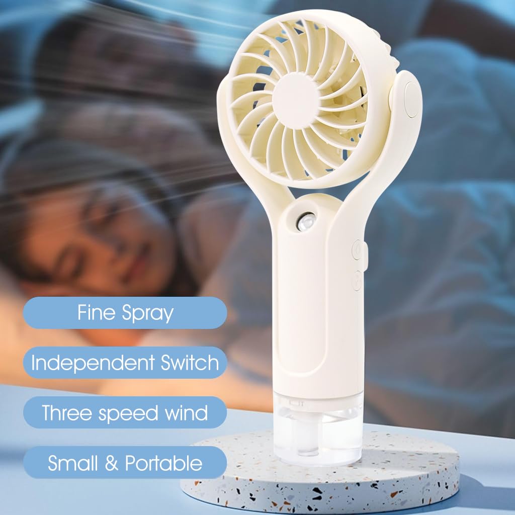 ZIBUYU Portable Fan, Hand Fan, with Mist Sprayer 2 In 1 Travel USB Mini Fan Desk Fan with 3 Speeds, hand fan rechargeable for Hot Summer  Ideal for Home, Office, Kitchen & Travel Use(1000mAh)