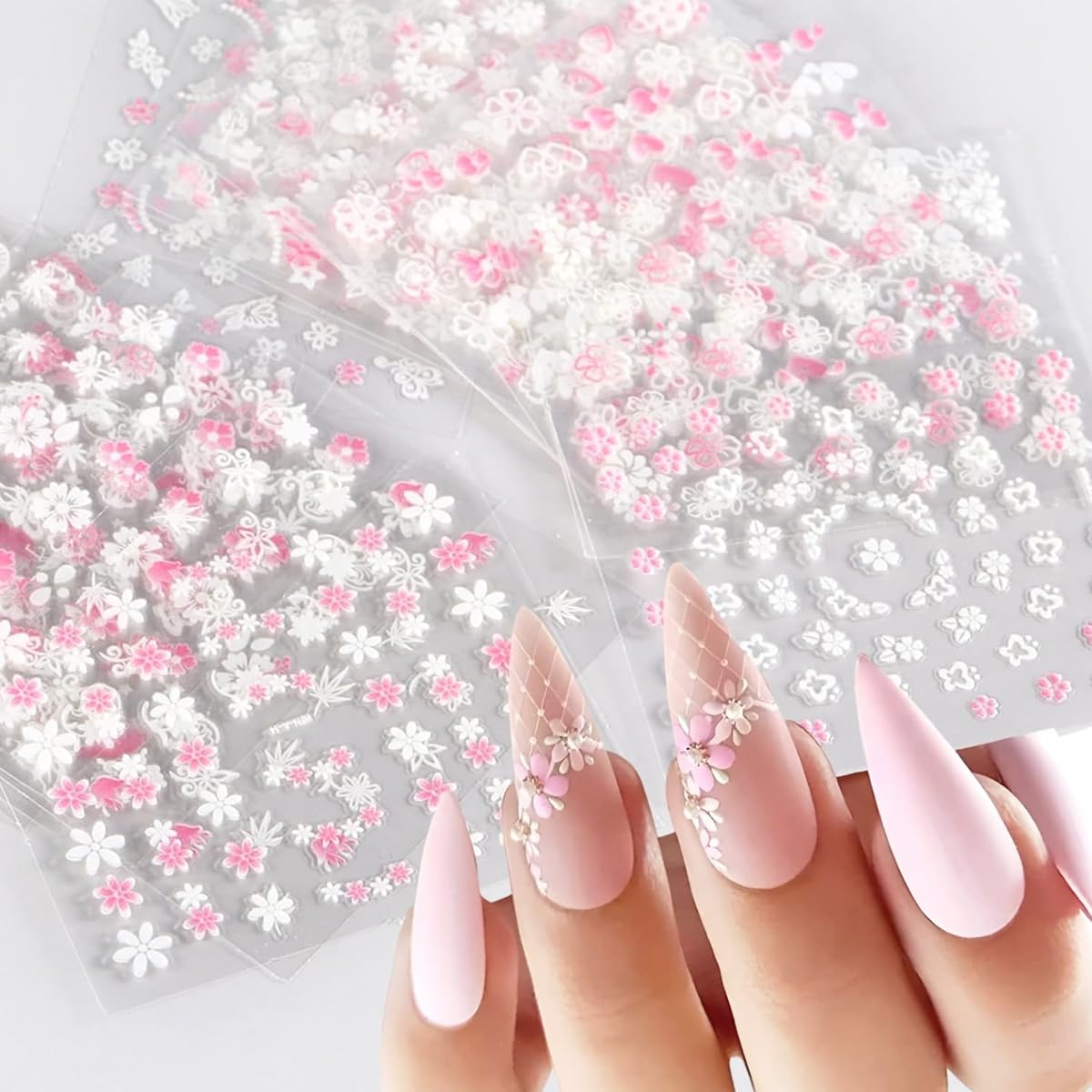 MAYCREATE Flower Nail Art Stickers for Easy Peel and Stick Application | 30 Sheets 3D Self Adhesive Floral Decals