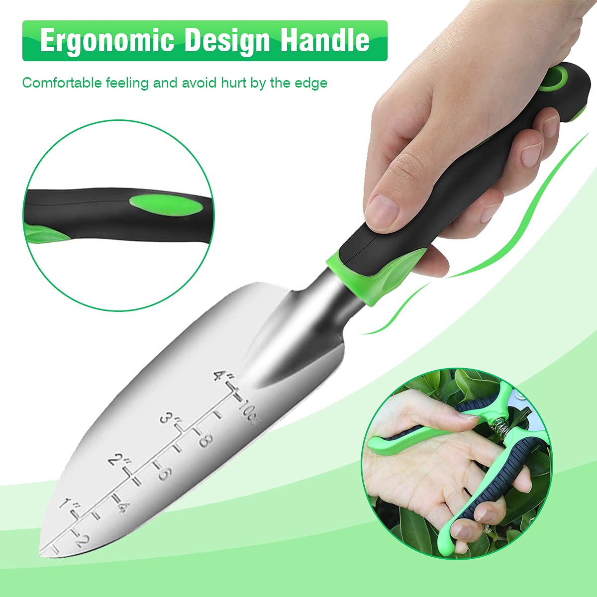 HASTHIP 4Pcs Garden Tools for Home Gardening Stainless Steel Heavy Duty Tools, Gardening Transplanting Spade, Cultivator, Pruner and Gardening Gloves, Farming Tools Garden Tool Sets