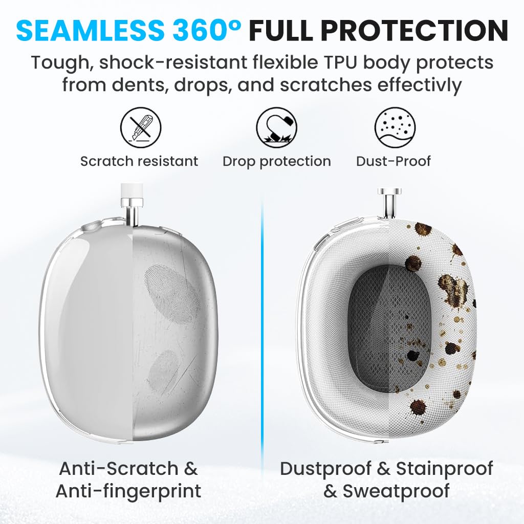 ZORBES Silicone Case Cover for AirPods Max featuring Clear TPU Earcup and Headband Protection
