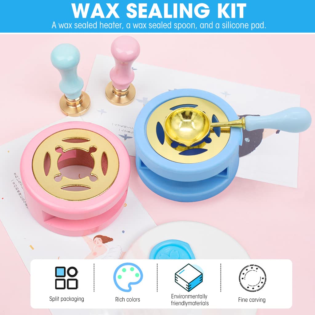 HASTHIP® Wax Seal Kit with Wax Seal Furnace, Wax Seal Spoon and Wax Seal Silicone Pad for Melting Wax Seal Beads or Sealing Wax Sticks, Wax Melting Furnace Tool for Wax Envelope Seal Stamp (Blue)