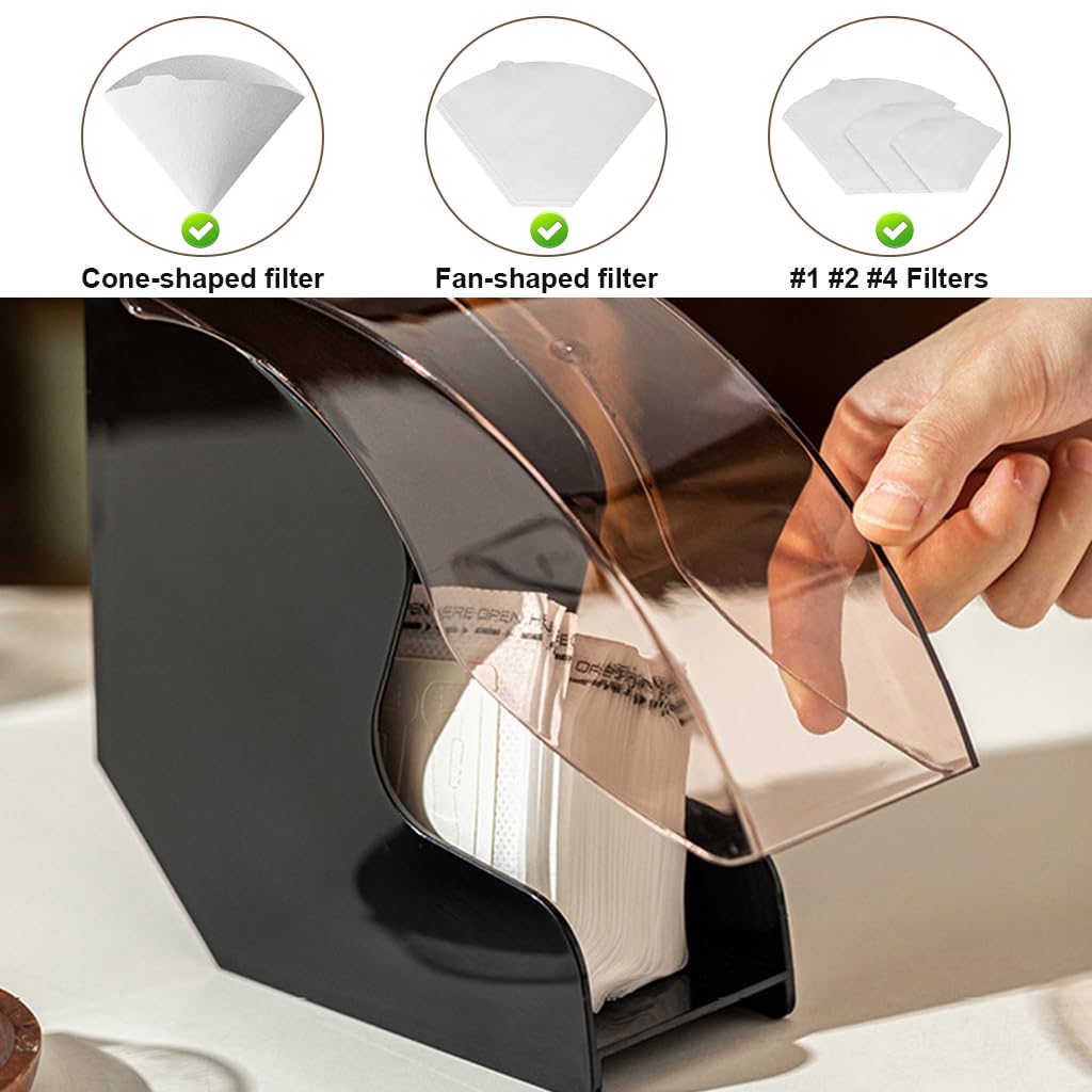 Supvox Coffee Filter Holder for #1 #2 #4 Cone Filters with Moisture-Proof Lid | Acrylic Organizer