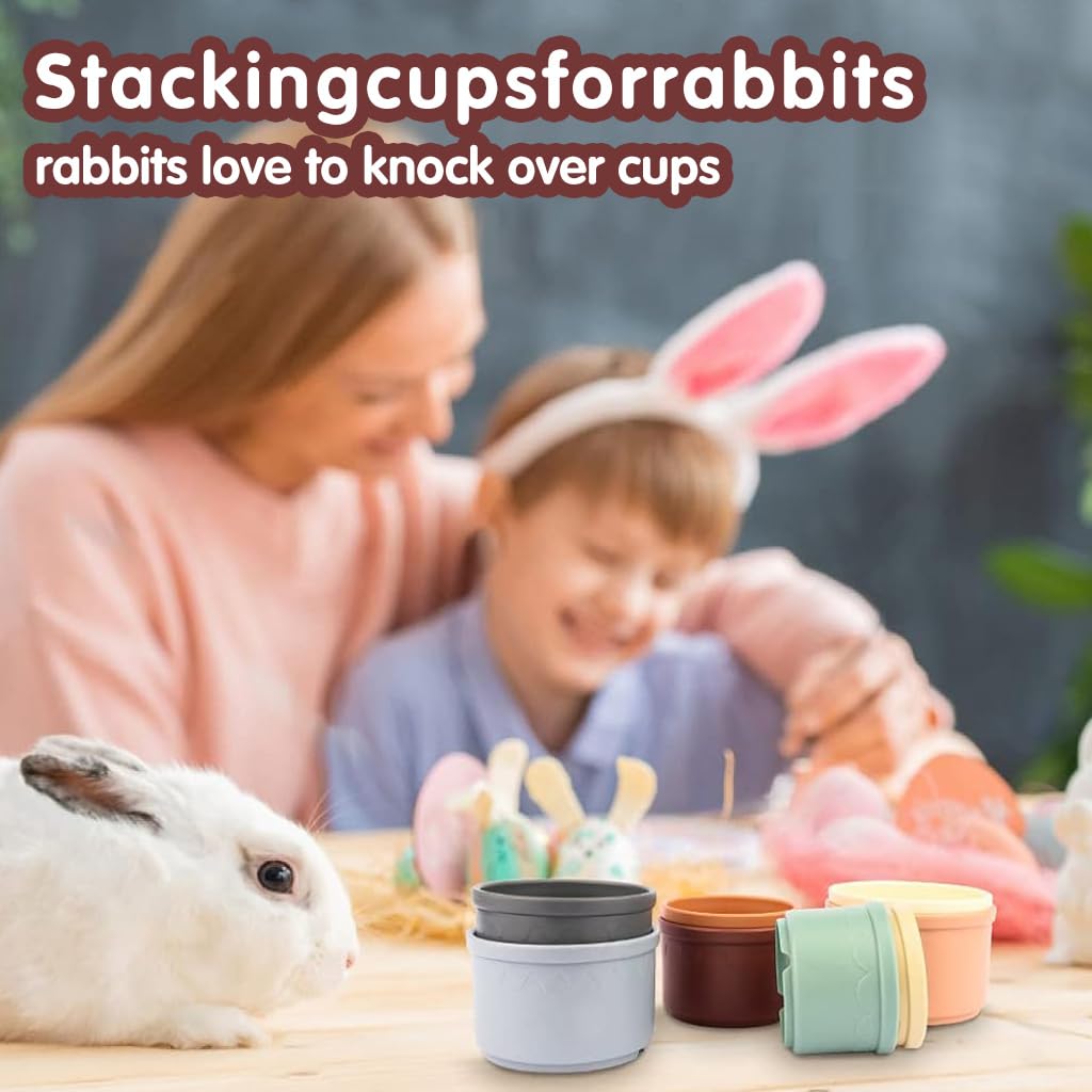 Qpets Bunny Toy for Foraging Fun with 8 Pcs Stackable Cups | BPA Free Pastel Design