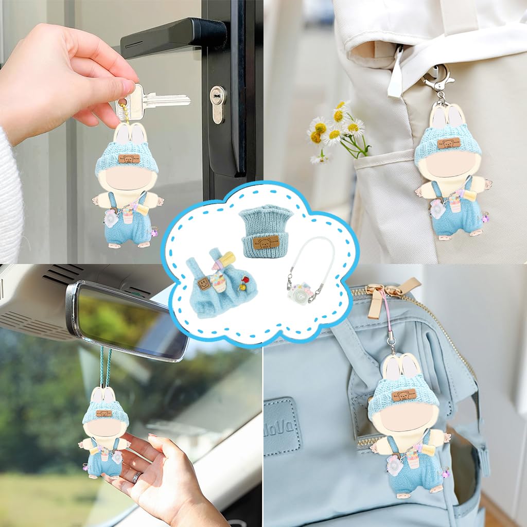 PATPAT Clothes for 17cm Dolls with Hat Milk Bottle and Mini Camera | Blue Crochet Set