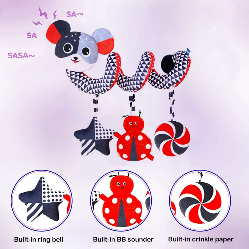SNOWIE SOFT Hanging Toys for Babies with Mirror and Spiral Design | Plush Rattle Sensory Toy