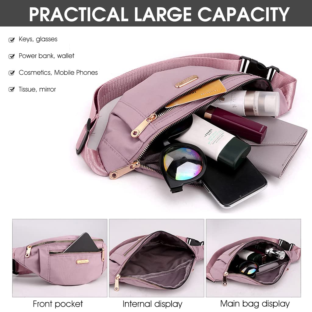 PALAY Waist Bag for Women with 4 Zipper Pockets 11.8×2.36×5.5 in and Adjustable Strap Pink