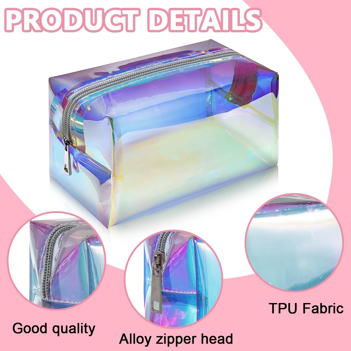 MAYCREATE® Makeup Pouch Organizer TPU Holographic Cosmetic Bag, Multi-Use Semi-Transparent Cosmetic Travel Bag for Women Girls, Zipper Toiletry Bag Pencil Pouch