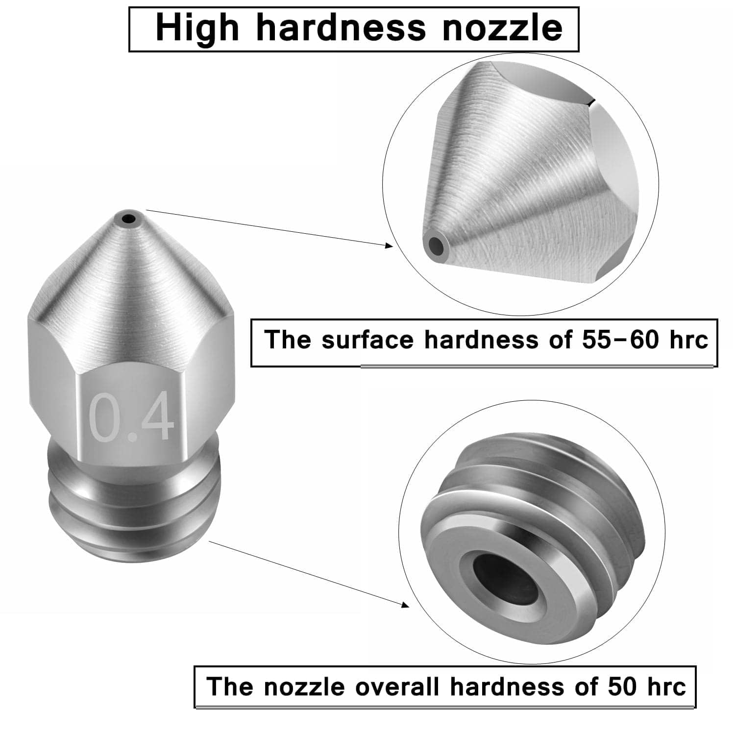 Serplex® 32PCS MK8 Nozzles 3D Printer Extruder Nozzles Hardened Steel, Stainless Steel, Brass High Temperature Pointed Wear Resistant Nozzle 0.4mm Compatible with CR-10 Ender 3/ V2 Ender3 pro