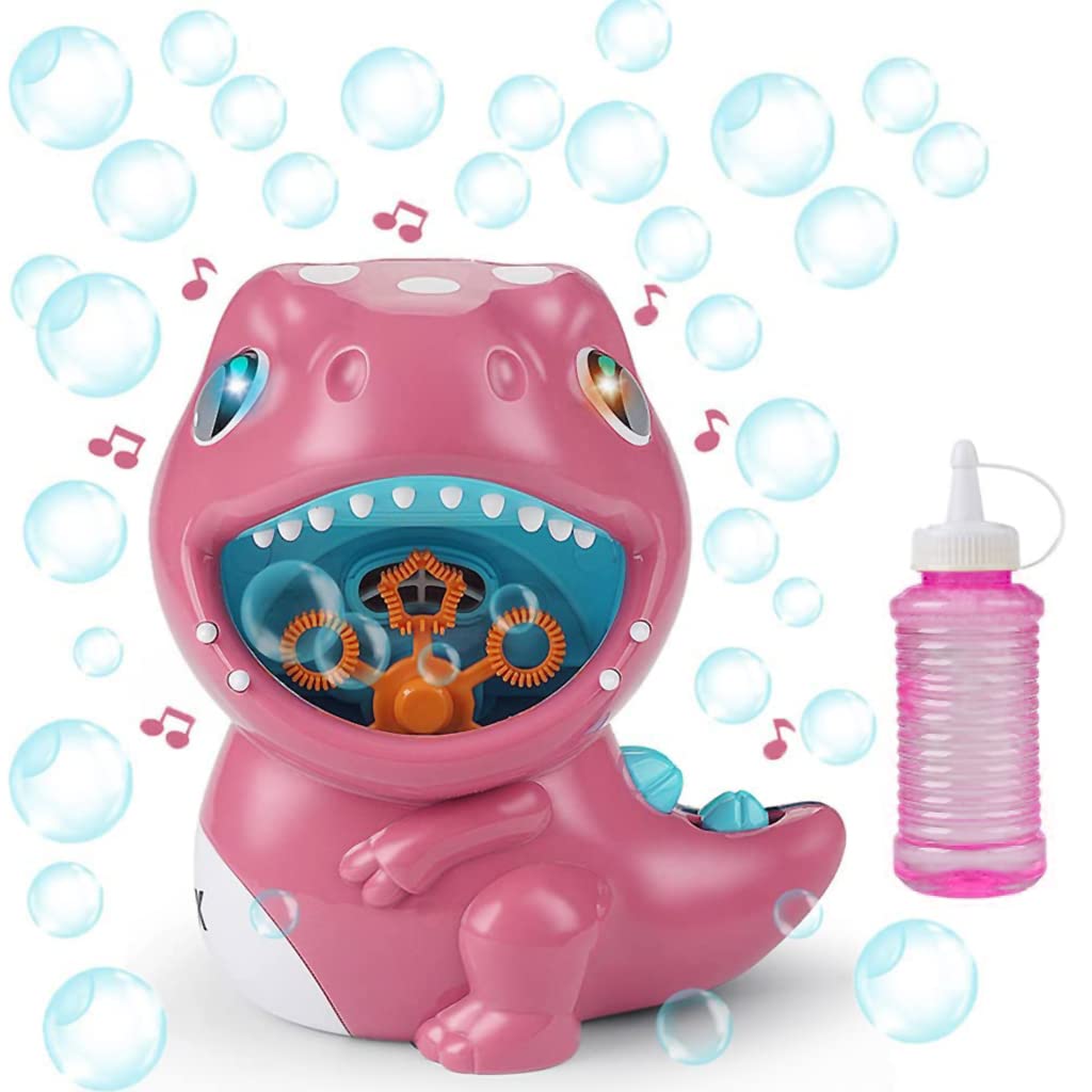PATPAT Dinosaur Bubble Machine for Kids with Light and Music featuring 6 Wands 500+ Bubbles