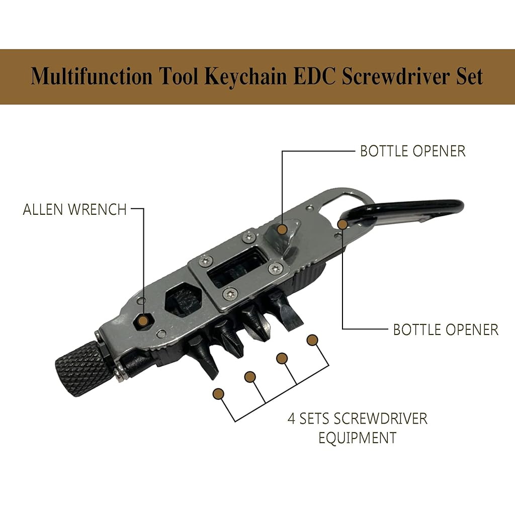 HASTHIP® EDC Gadgets Screwdriver Hex Bit Carrier with Carabiner Keychain, Pocket Screwdriver, Multi-Tool Outdoor Portable Magic Screwdrivers, Pocket Bottle Opener Keychain with Led Light