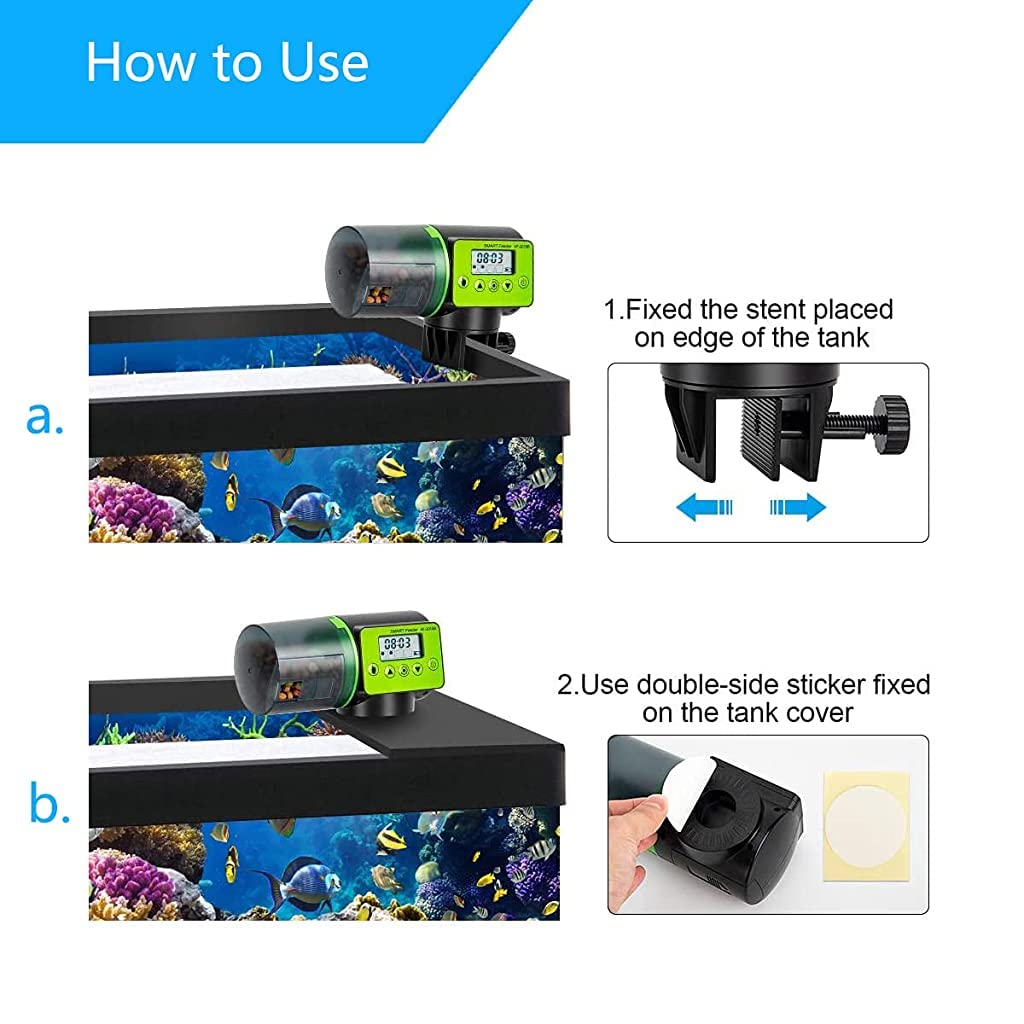 Qpets  3 Way Automatic Plastic Fish Feeder for Aquarium Timer Turtle Food Fish Tank Accessories Aquarium Auto Feeder Fish for Marine Aquariums Pond (Updated Fish Feeder, Not Included Battery)