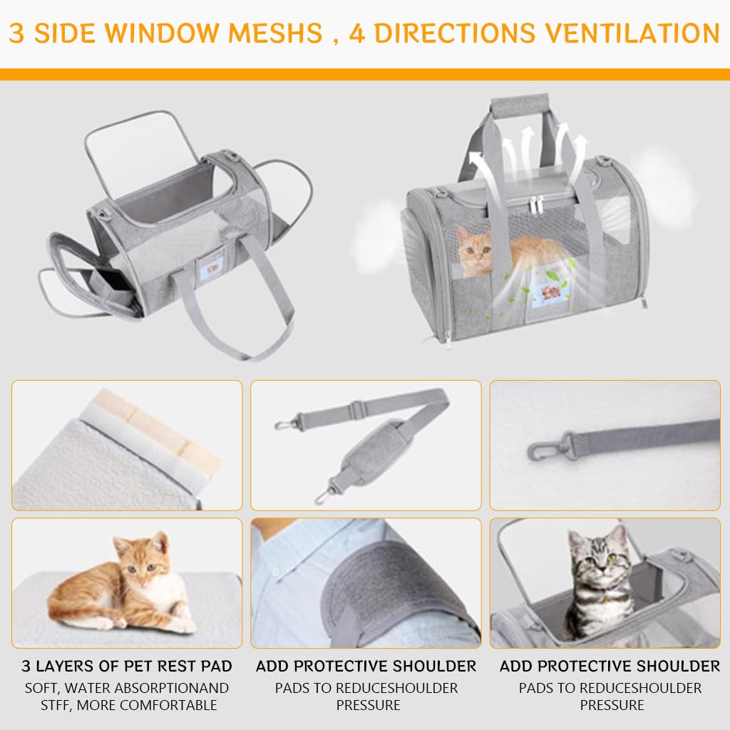 Qpets Cat Carrier Bag for Travel featuring Dual Access Mesh Ventilation and 43X30X28cm Size