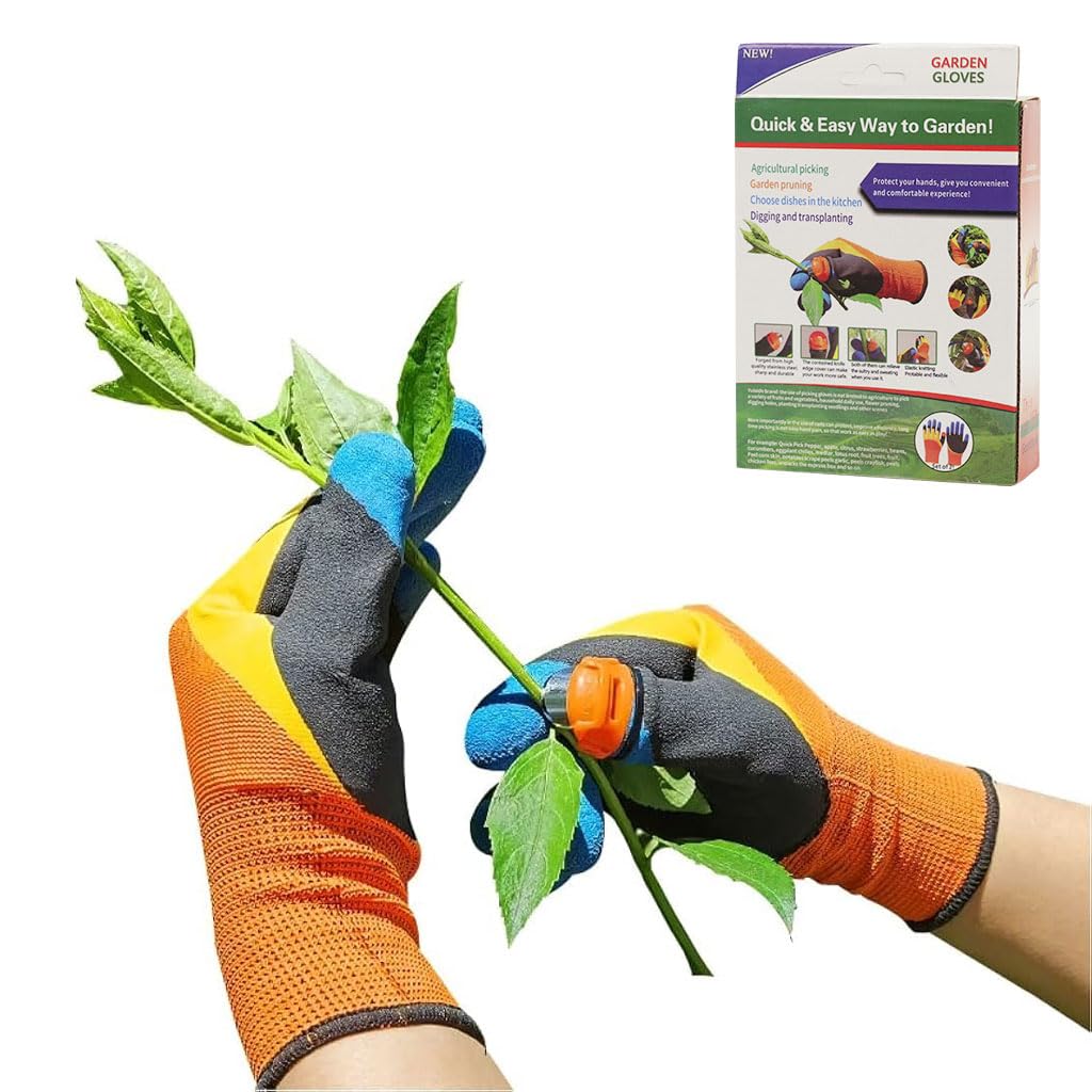 Zibuyu Gardening Gloves for Harvesting with Integrated Thumb Cutter and Non Slip Grip | Cut Resistant Protective Fit