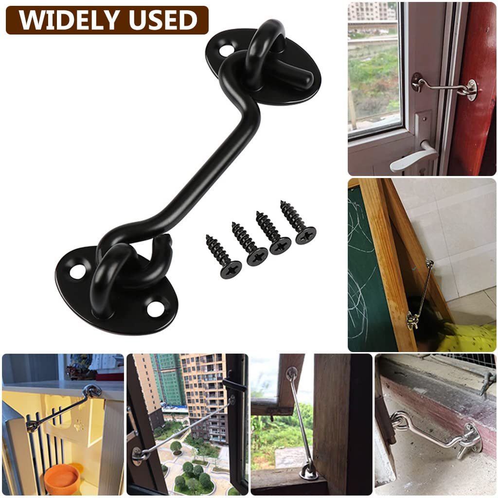 HASTHIP Sliding Door Lock for Barn and Gate Use with Rust Resistant Steel Build | 2Pcs 4 Inch Black Latch Set