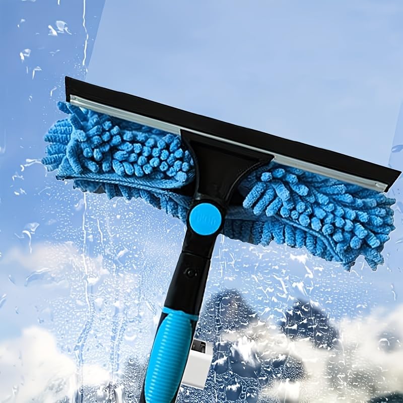 HASTHIP® 20 ft Reach Squeegee Window Cleaner Duster 2 in 1 Rotatable Window Cleaning Tool Kit with 3-14 ft Extension Pole,Washing Equipment for Indoor Outdoor Car Glass-Blue