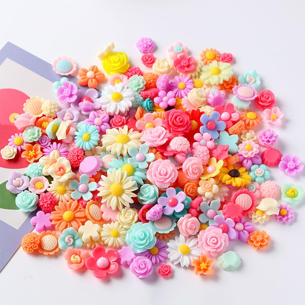 Venzina® 50pcs Flower Resin Charms Assorted Flatback Daisy Resin Beads Charms for DIY Crafts, Jewelry Making, Scrapbooking, Embellishments, Home Decor