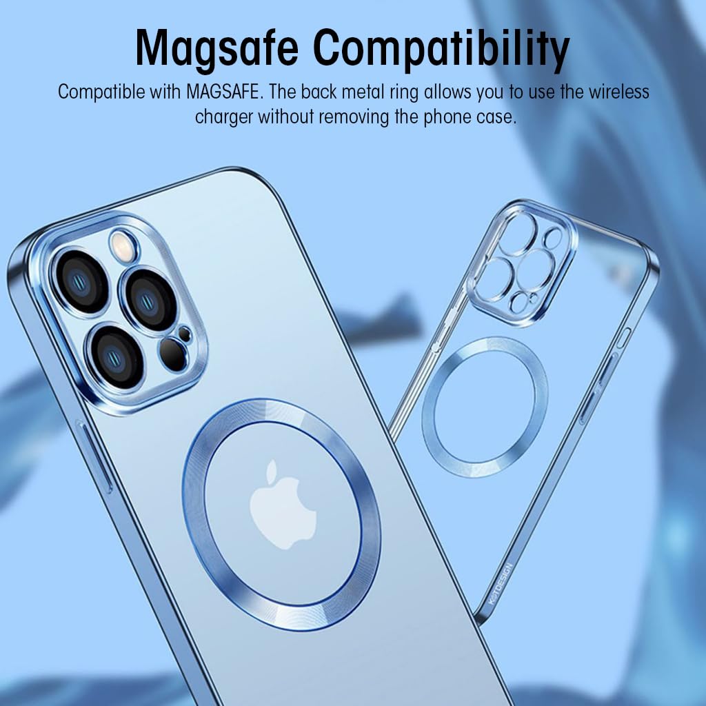 ZORBES Phone Cover for iPhone 14 Pro Max with MagSafe and Camera Lens Protector | Clear TPU Full Protection Case Blue