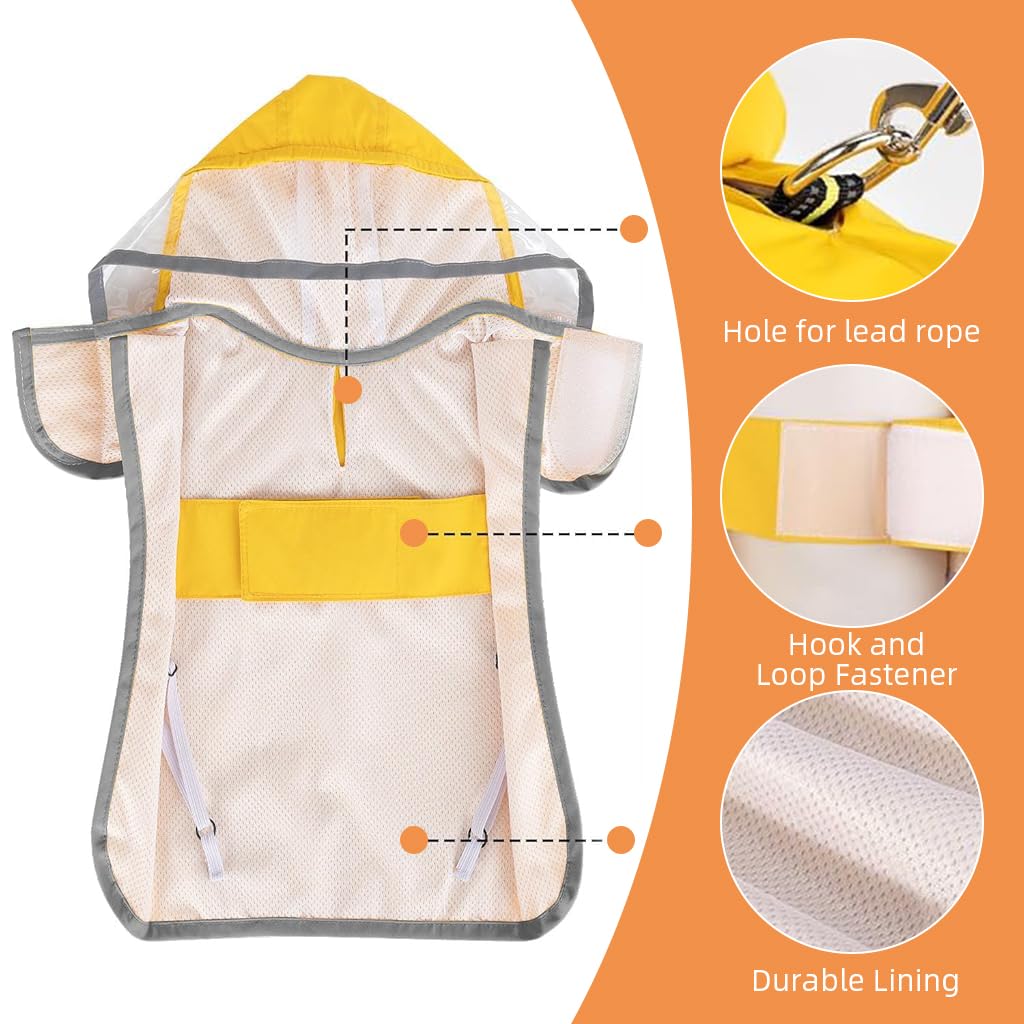 Qpets Dog Rain Coat for Outdoor Hikes with Clear Wide Brim Hood and Reflective Rim | 3 PCS XXL