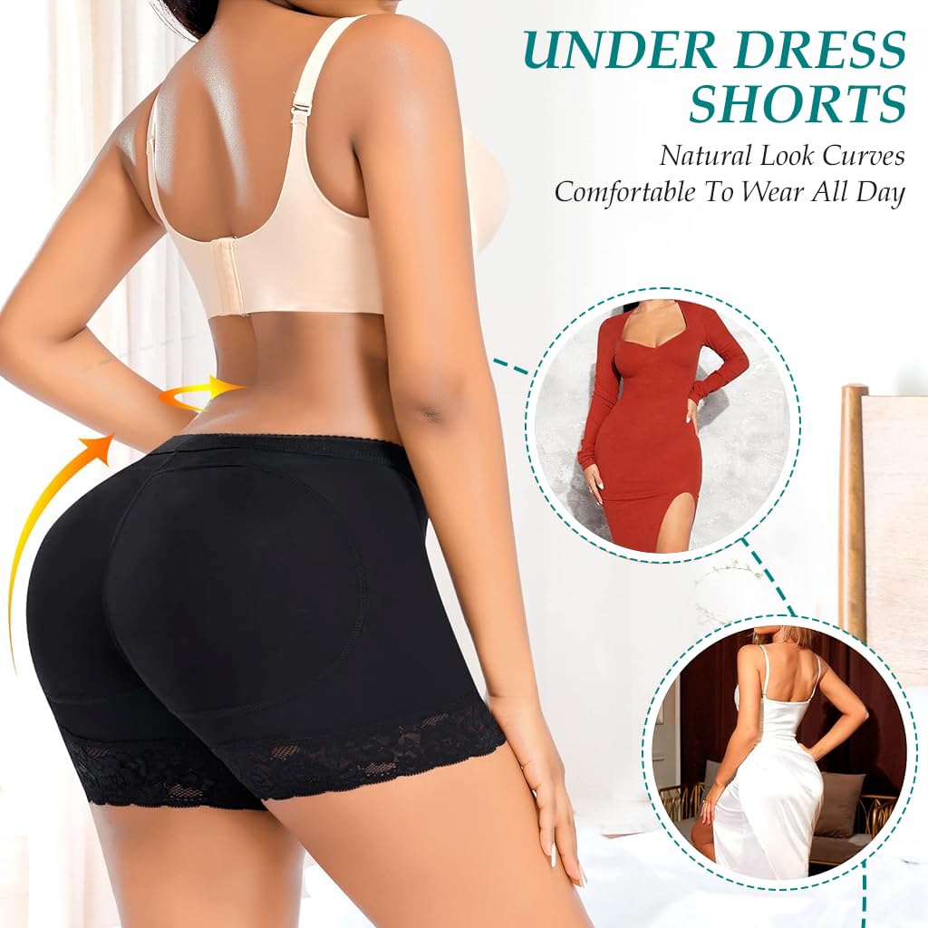 PALAY Womens Padded Underwear for Hip Enhancement with High Waist Butt Lifter Shorts 2PCS | Black M