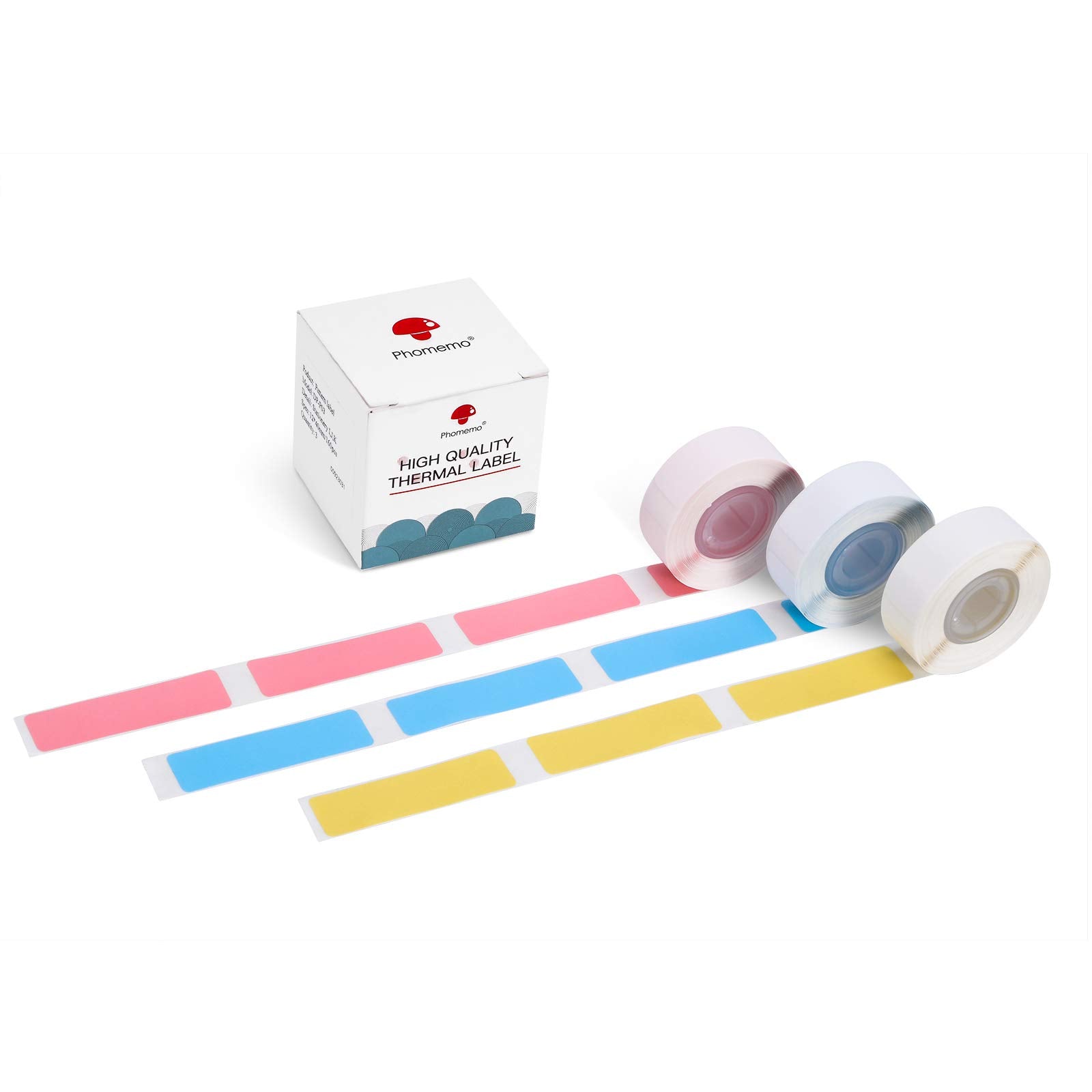 HASTHIP® D30 Thermal Label D30 Label Maker Tape 14x50mm Thermal Label Print Paper Compatible with D30 Portable Label Printer, Blue/Yellow/Pink Sticker Machine Label, 3 Rolls, 160 Labels/Roll