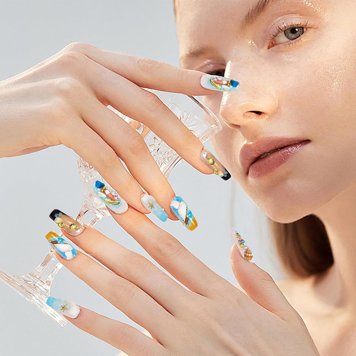 MAYCREATE DIY Ocean Themed Nail Art Charms featuring 12 Assorted Pearl Seashell and Starfish Designs