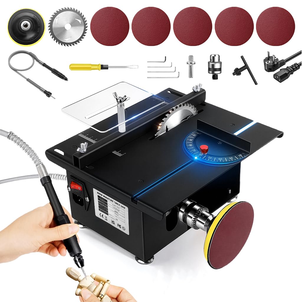 Serplex Mini Table Saw for DIY Crafts featuring 400W Motor and Angle Adjustable Cutting | Aluminum Alloy Build