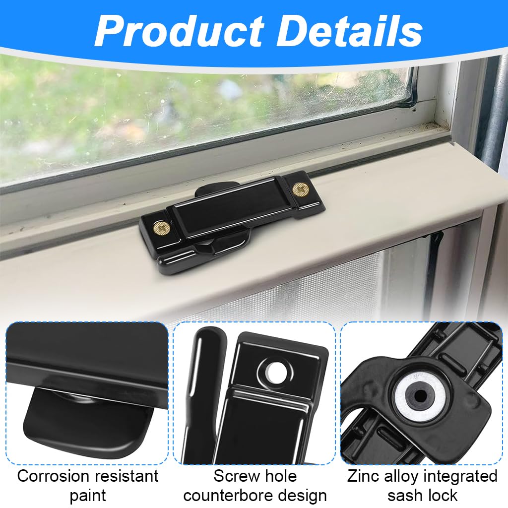 ZIBUYU Sliding Window Locks 3 Pack with Screws for Home Safety featuring Zinc Alloy Build | Child Proof Design
