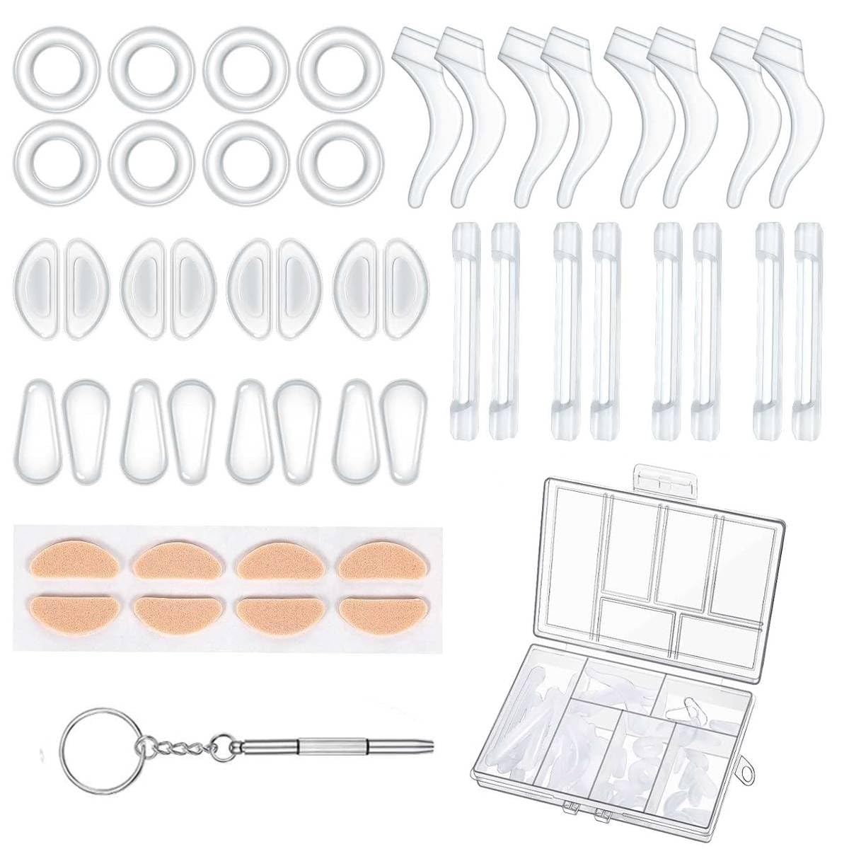 MAYCREATE Eyeglasses Retainer Set 50PCS with 3 Nose Pad Designs and Silicone Ear Grips | Anti Slip Comfort for Sunglasses and Reading Glasses