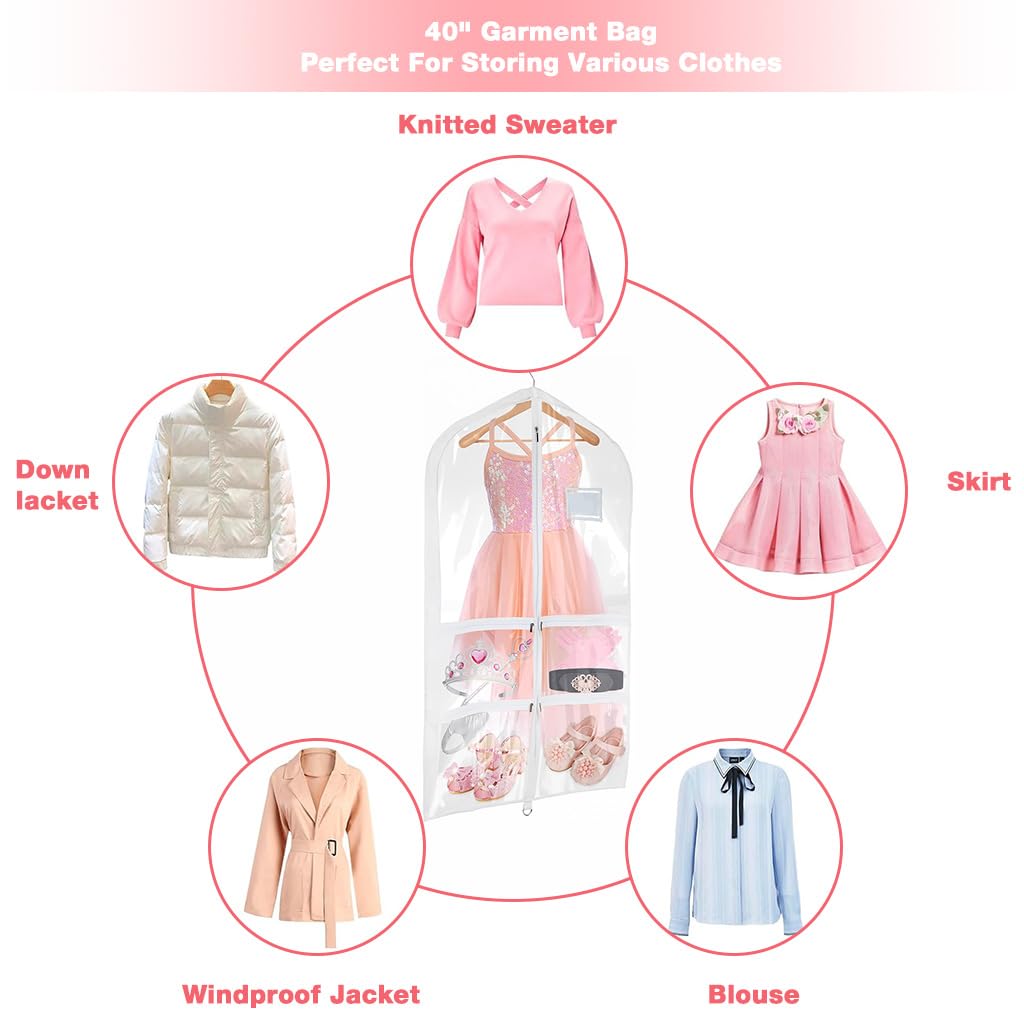 HASTHIP Garment Bags for Dance Costumes with Zippered Pockets 24 x 40 in PVC Cover | Kids Organizer