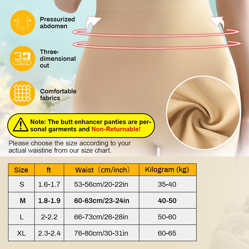 PALAY Butt Lifter Padded Underwear for Women with 3D Hip Pads Enhancer | Seamless 3PCS Beige Shapewear Shorts