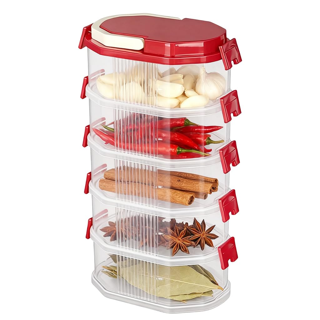 Supvox Stackable Spice Storage Box for Kitchen Organization with Flip Lock Lids and 5 Layer BPA Free Design | Leakproof Freezer Safe Containers