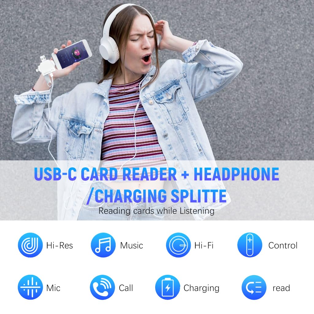 Verilux® Multi Card Reader Phone Card Reader Flash Driver Reader Support TF/SD/USB C/USB A, Universal Multi in One Card Reader for i Phone 15/14, Android Phone, PC, Laptop