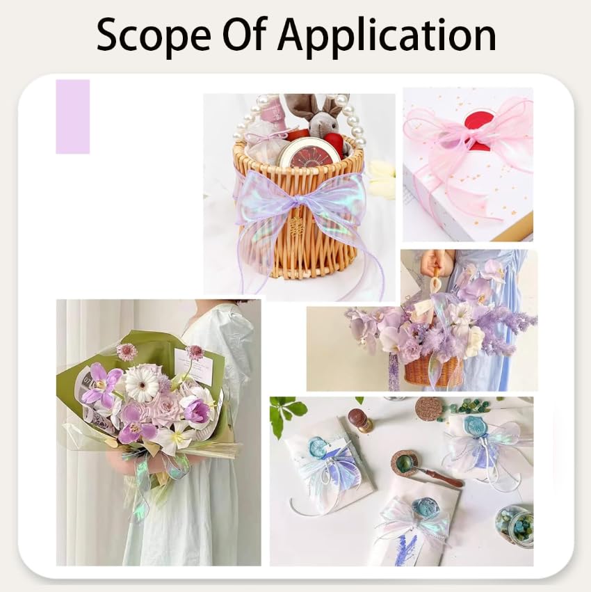 ZIBUYU Organza Ribbon for Gift Wrapping with Iridescent Sheer Finish 3 Rolls 30 Yards | Multicolor Craft Decoration