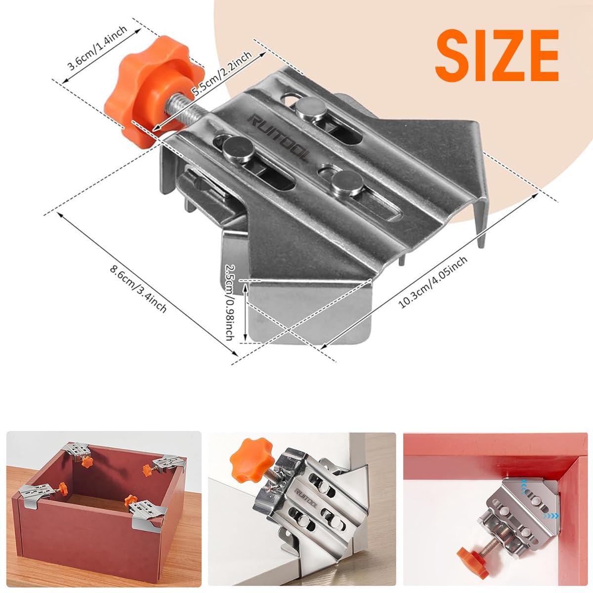Serplex Corner Clamps for Woodworking with Adjustable Swing Jaw and 86×103×25mm Size | Stainless Steel 90 Degree Right Angle Clip